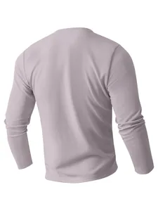 Back view of men's lavender waffle knit long sleeve casual shirt with textured fabric