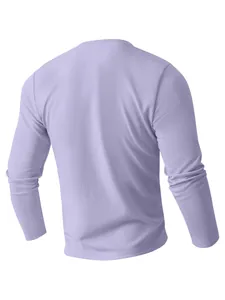 Back view of men's lavender waffle knit long-sleeved casual shirt with clean details