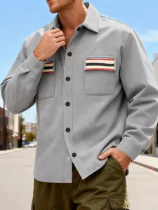 Veste de travail rétro américaine grise pour homme avec poches à rayures et col