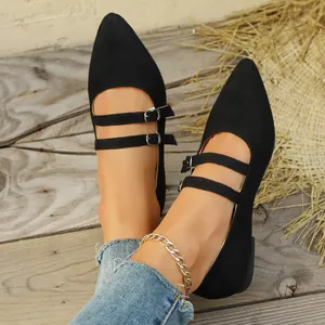 Détails de chaussures Mary Jane vintage noires à bout pointu avec doubles brides