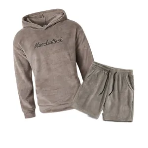 Comfortable fleece hoodie and shorts lounge set with Muscleattack embroidery detail