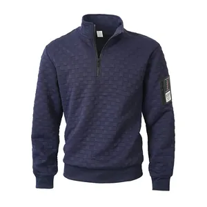 Felpa tattica in pile blu navy da uomo con trama a scacchi e tasca sulla manica