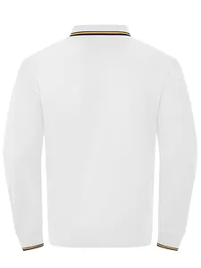Vue arrière d'un polo blanc à manches longues pour homme avec col et poignets rayés