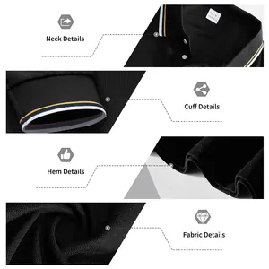 Vues détaillées du polo noir à manches longues, textures du tissu et coutures