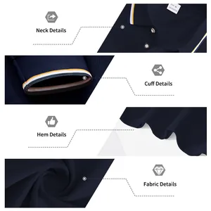 Détails du polo à manches longues bleu marine montrant la texture et les poignets