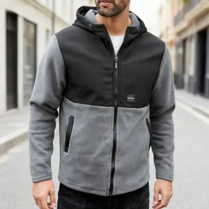 Modern men's two-tone fleece zip-up hoodie featuring a stylish color-block design