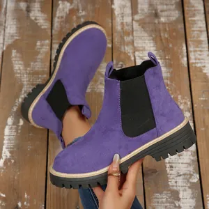 Botines Chelsea para Mujer Gamuza Mate Punta Redonda Botas Martin de Caña Media Tacón en Bloque Antideslizante Suela Gruesa