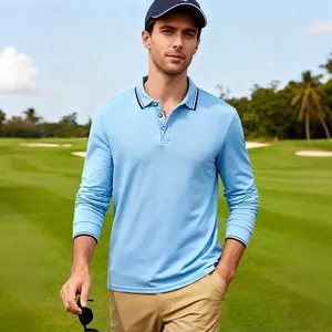 Polo de golf à manches longues bleu clair respirant pour hommes sur un parcours