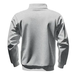 Rear view of grey heavyweight men's stand collar fleece sweatshirt garment