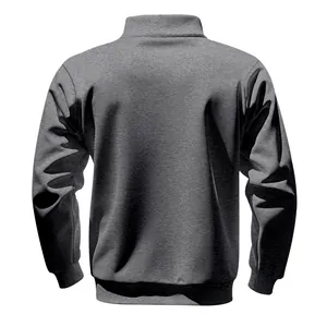Back view of a men's heavyweight fleece sweatshirt with a stand-up collar in grey.