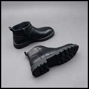 Bottines Chelsea en cuir noir de qualité pour hommes avec semelle épaisse et fermeture éclair