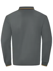Vue arrière d'un polo à manches longues gris anthracite avec col et poignets rayés.