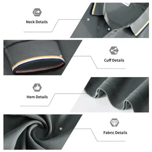 Détails du col, du poignet et du tissu d'un polo à manches longues gris pour homme stylé