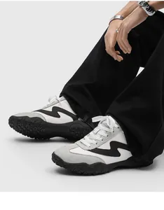 Men's 7cm height-increasing German training racing sneakers in white and grey suede