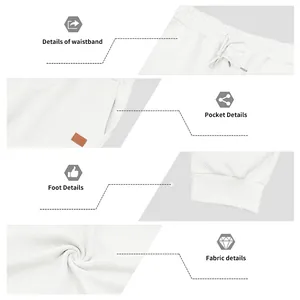Close-up of white jacquard knit fabric, waistband, pocket, and ribbed cuff details.