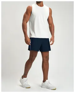 Side profile detail of men's breathable quick-dry athletic shorts with contrast panels.