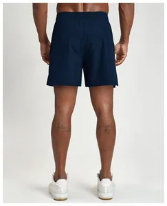 Back view of men's navy blue quick-dry athletic shorts for fitness and gym sports