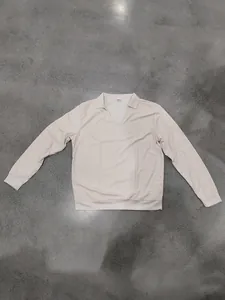 Polo à manches longues pour homme en maille gaufrée beige crème, coupe décontractée