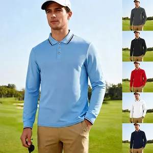 Polo Homme Style Américain Ample Manches Longues Séchage Rapide Respirant Jacquard Piqué Golf Casual Top