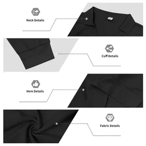 Vues détaillées du col, des poignets, de l'ourlet et du tissu gaufré du polo noir