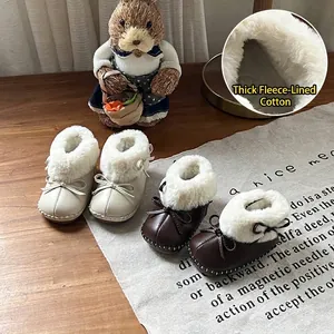 Winter Baby Mädchen Schneestiefel Weiche Sohle Warm Gefütterte Lauflernschuhe Mit Schleife Kunstfellbesatz Säugling Stiefel