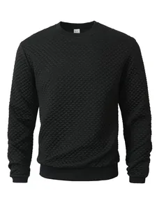 Sweatshirt noir classique à manches longues et col rond avec motif matelassé texturé en diamant