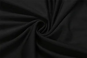 Detailed close-up showing the soft texture and weave of black stretch bodysuit fabric