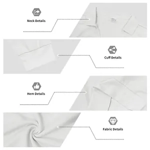 Détails d'un polo en maille gaufrée blanche montrant le col, les poignets et l'ourlet