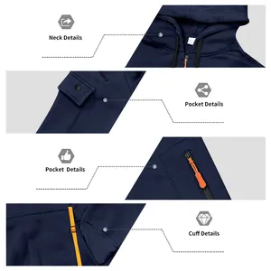 Vue détaillée des caractéristiques du sweat à capuche en polaire et du pantalon cargo.