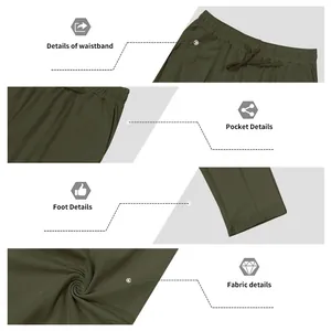 Collage dettagliato di pantaloni casual da uomo verde oliva con trama del tessuto