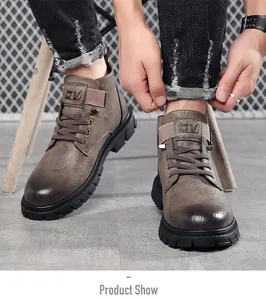 Bottes Martin pour hommes en cuir marron texturé avec semelles robustes et durables