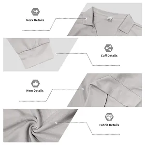 Détails du col, des poignets et du tissu pour le polo à manches longues en maille gaufrée
