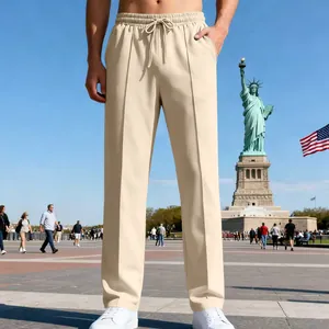 Pantaloni casual beige da uomo, vestibilità dritta ampia con comoda coulisse in vita