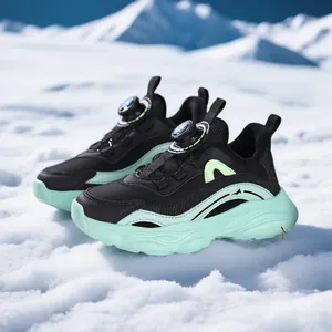 Girls breathable athletic running shoes with dial buckle lacing system in black and mint green