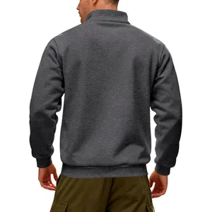 Detailed rear view of heavy grey men's sweatshirt with fleece lining and collar