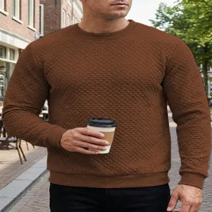 Sweat-Shirt pour Hommes Tricot Gaufre Décontracté Couleur Unie Col Rond Manches Longues Pullover Automne Hiver
