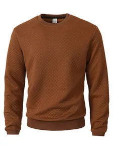 Sweat-shirt marron à manches longues pour hommes avec motif matelassé en losanges classique