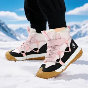 Warme rosa-schwarze Kinder-Schneestiefel mit Kunstfellfutter und rutschfester Gummisohle