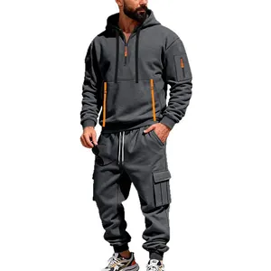 Ensemble jogging homme en polaire lourde avec sweat à capuche et pantalon cargo