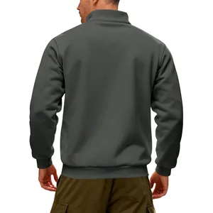 Detailed back view of a heavyweight fleece sweatshirt showing loose fit and stand collar