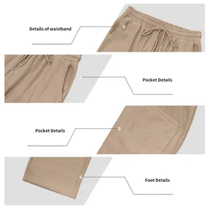 Dettagli ravvicinati della vita e delle tasche di pantaloni sportivi a coste