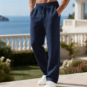 Herren Jacquard-Hose in Dunkelblau mit Waffelstruktur und verstellbarem Kordelzug am Bund