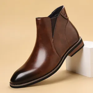 Vintage Britischer Stil Herren Chelsea-Stiefel Regeneriertes Leder Gummisohle Seitenreißverschluss Warm Casual Business Stiefeletten