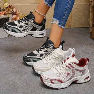 Detailed view of chunky sneakers in multiple colorways with breathable mesh and thick soles