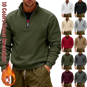 Men's Heavyweight Fleece Hoodie Half-Zip Stand Collar American Casual Loose Solid Winter Warm Sweatshirt Pullover Top