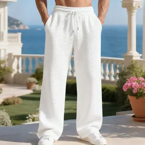 Herren Schwere Jacquard Freizeithose Amerikanisch Locker Gerade Bein Waffelstruktur Hose Mittlere Taille Kordelzug Mode Unterteile