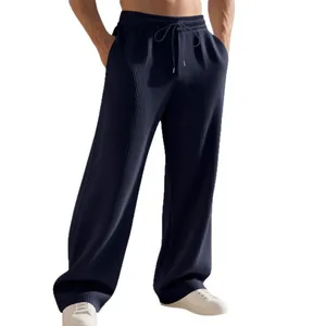 Pantaloni casual larghi da uomo in maglia a coste blu navy a gamba dritta pesanti