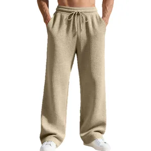 Schwere Herren Waffelstrick-Hose in Beige mit lockerem Schnitt und praktischem Kordelzug