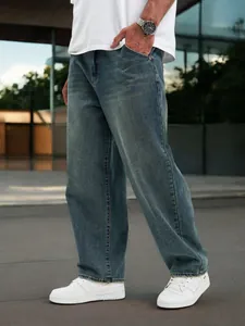 Jeans da Uomo Vintage Lavati Larghi a Gamba Dritta Pantaloni in Denim Retro Casual a Vita Media Blu Chiaro Nero Grigio
