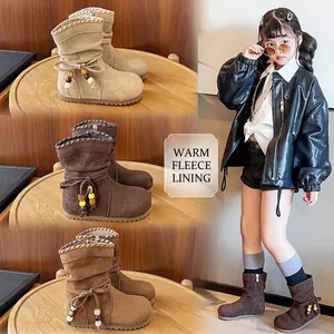 Stivali Invernali da Bambina in Camoscio Stile Coreano con Perline Caldi Foderati in Pile Stivali alla Moda Principessa per Bambini Metà Polpaccio